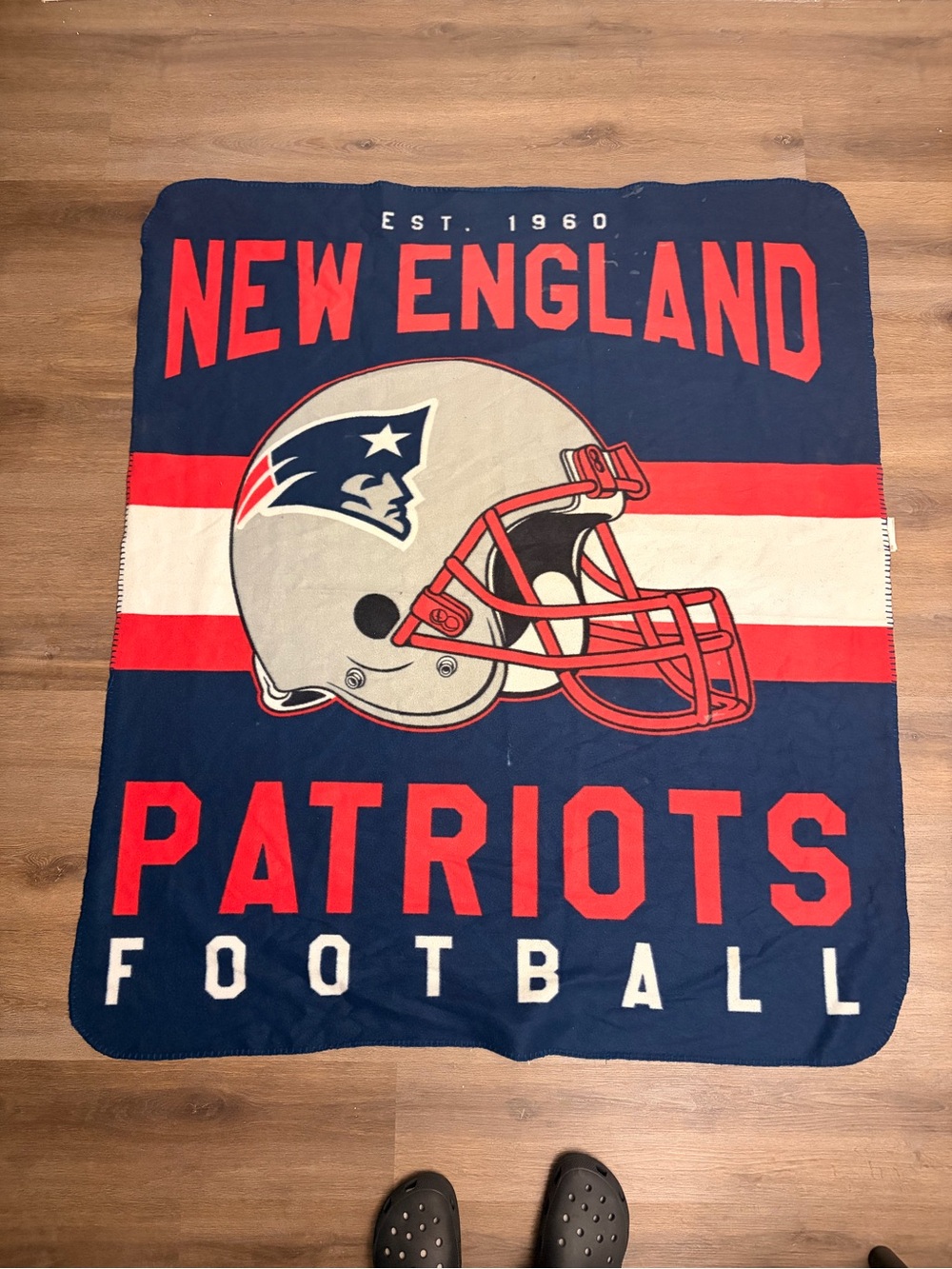 New England Patriots Navy Red Football Throw Blanket